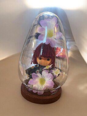 Vintage Glass Dome Doll Diorama – Floral Figurine Cloche Display